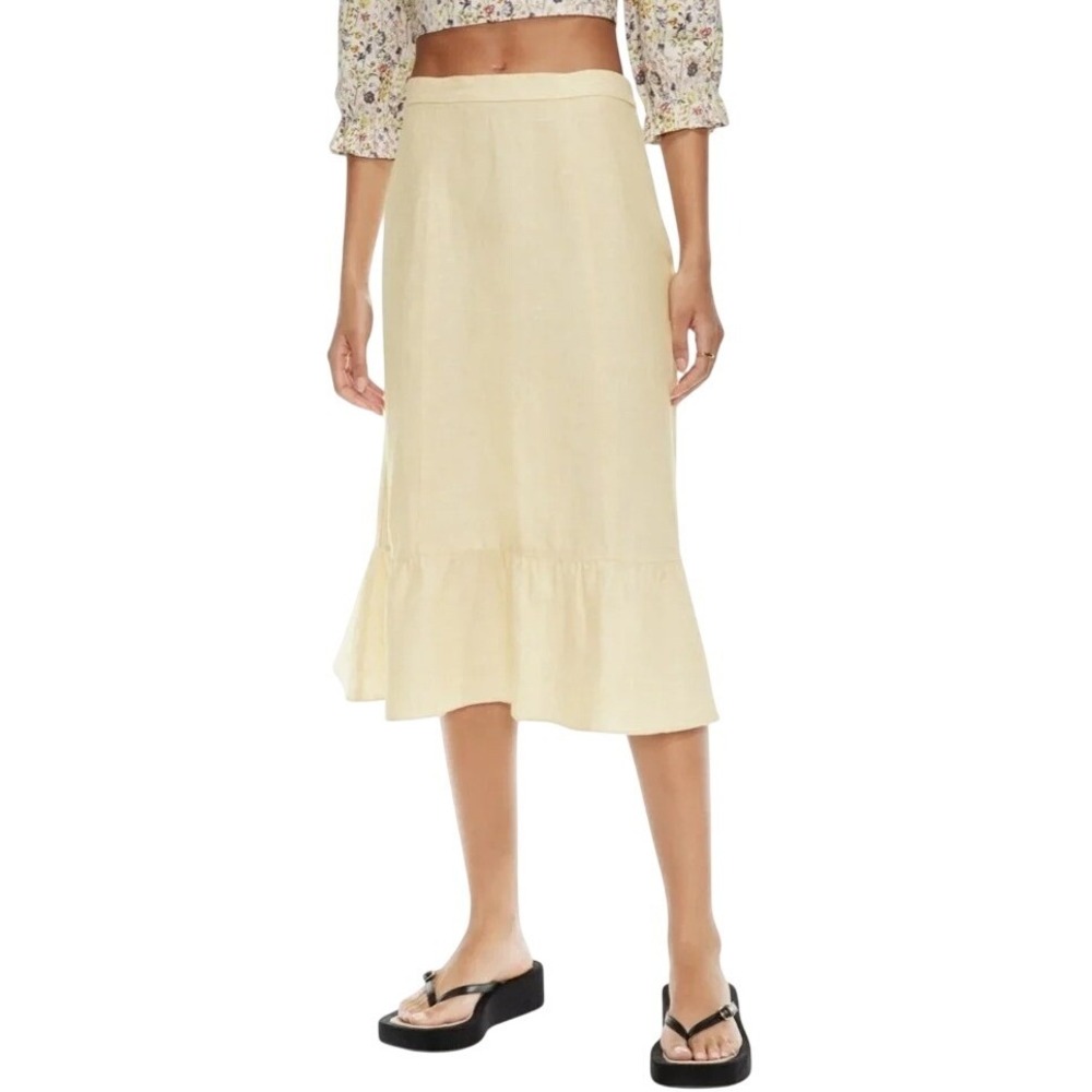 Wilfred Midi Skirt Women 6 Buttercup Yellow Organic Linen Ruffle Hem